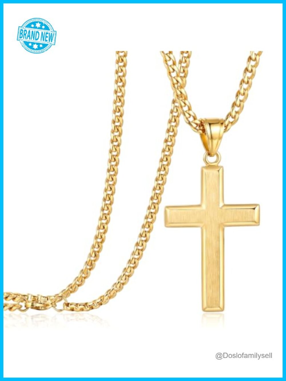 14K Gold Brushed Cross Pendant Necklace Cuban Chain Religious Gift